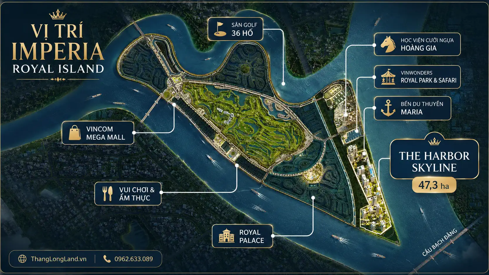 Phối cảnh vị trí dự án Imperia Royal Island từ trên cao.
